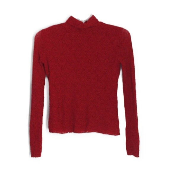 J Jill Stretch Red Lace Top Lined Turtle Neck Long Sleeves Size XS - Picture 3 of 4